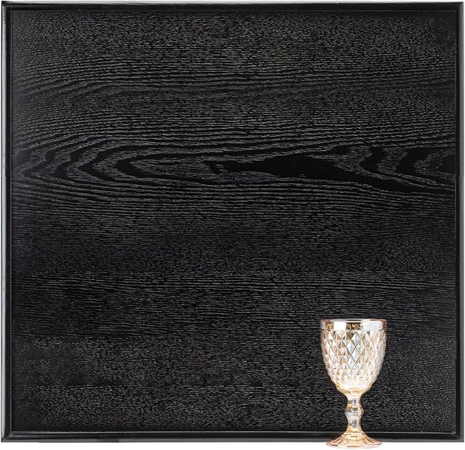 24 x 24 Inches Large Square Black Solid Wood Ottoman Tray, Serve Tea, Coffee or Breakfast in Bed, Classic Wooden Decorative Serving Tray with Raised Edges, Kitchen Party Bar Server Table Tray