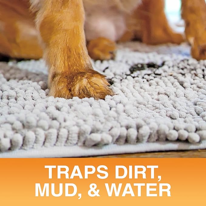 Neater Pets Chenille Dog Door Mat 36” x 24” – Super Absorbent & Quick-Dry Muddy Paws Doormat for Trapping Dirt, Water, Mud - Non-Slip & Machine Washable Pet Rugs for Entryway, Indoor Mud Mats, Gray