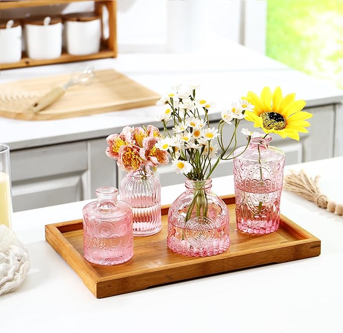 Glass Bud Vases Set of 60, Small Glass Vase for Flowers, Pink Small Vases for Centerpieces, Vintage Bud Vase in Bulk for Wedding, Party, Events, Reception, Home Decor