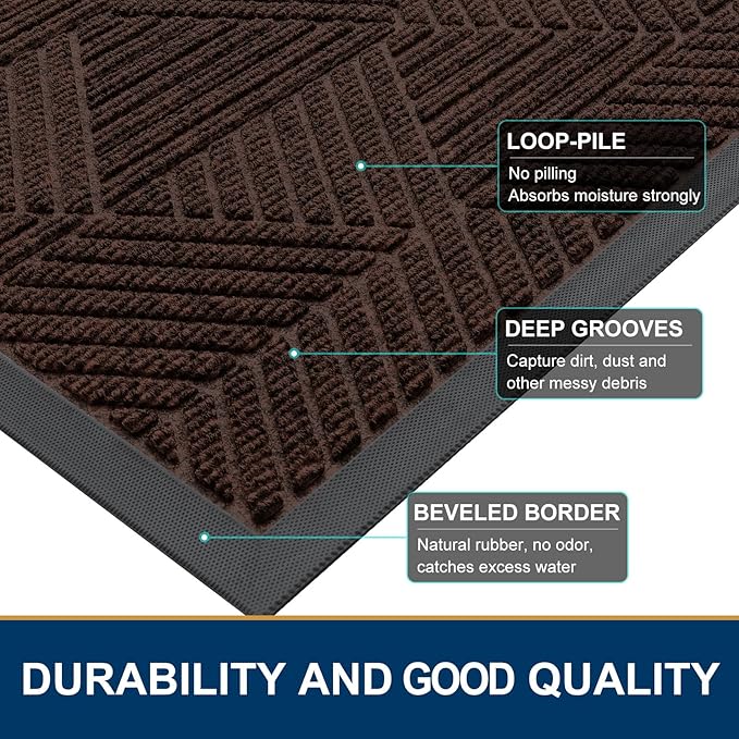Smiry Half Circle Front Door Mat Outside Entrance, Heavy Duty Sturdy Natural Rubber Doormat, Trap Dirt and Moisture, Low Profile Mats for Indoor Outdoor Entry, Irregular Triangle (29.5x17, Dark Brown)