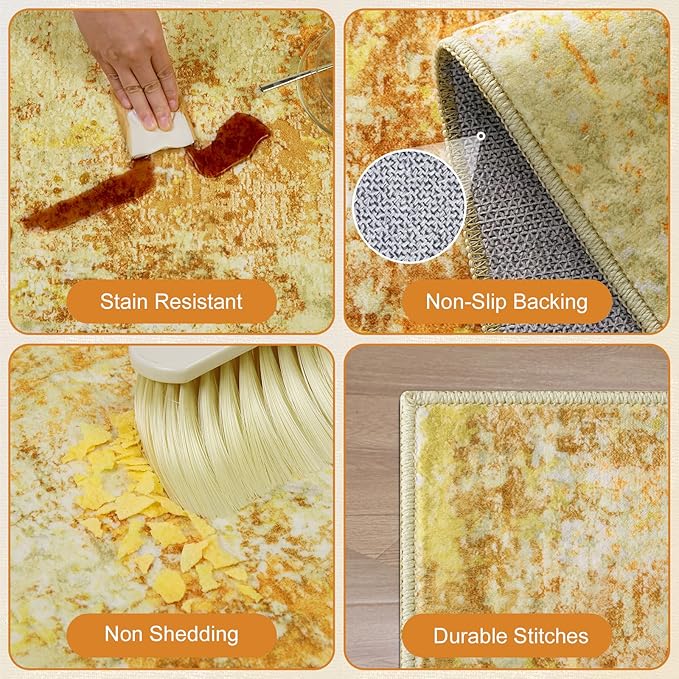 AREAMAY Washable Area Rug 5x7 - Neutral Modern Abstract Rugs, Soft Non Slip Thin Carpet with for Bedroom, Under Dining Room Table, Home, Office, Dorm, Office Rolling Chair - Yellow Brick