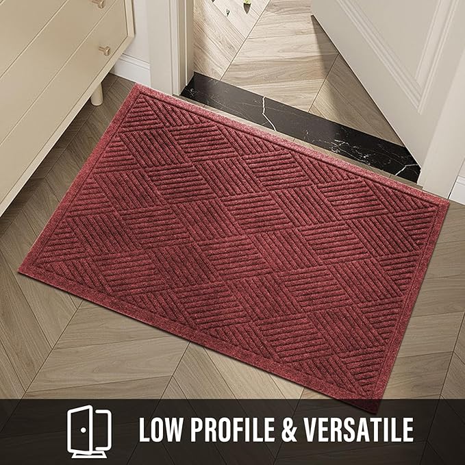 HIYARD Sturdy Front Door Mat, Absorbent Muddy Dirt Resist Welcome Door Mats Outdoor Indoor, Stain and Fade Resistant, Non-Slip Rubber Backing Low Profile Doormat for Entryway, 47×32, Red