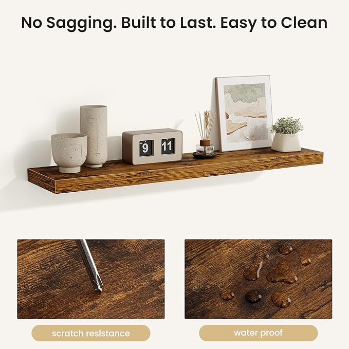 Fun Memories Floating Shelves for Wall, Rustic Wood Wall Mounted Shelves for Bathroom, Bedroom, Living Room and Kitchen, Storage & Home Decor (Set of 2, Brown, 40 in)
