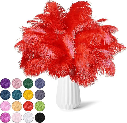 NEWONG 30pcs red Ostrich Feathers Natural Bulk 8-10inch(20-25cm) Vase Craft Wedding Home Party Centerpieces Christmas Day Decoration