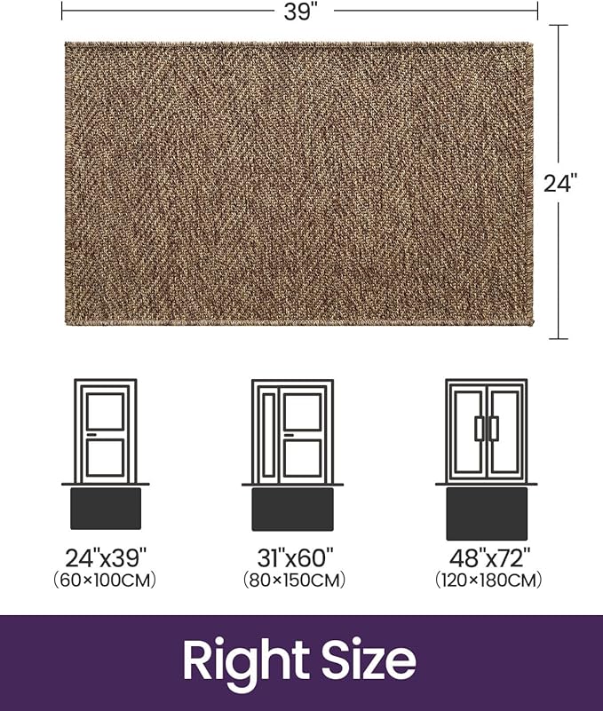DEXI Dirt Trapper Door Mat, 24x39 Washable Doormat, Dirt Resistant and Absorbent, Easy Clean Low-Profile Floor Rugs for Entryway, Front Door, and Inside Entrance, Brown