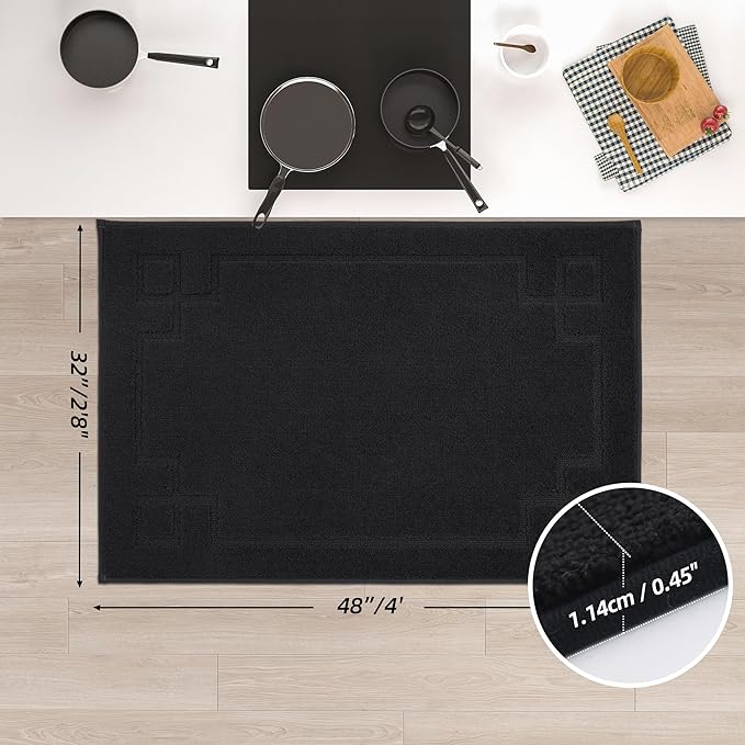 BEQHAUSE Kitchen Rugs Non-Slip Washable, Machine Washable Kitchen Mats Absorbent Soft Kitchen Runner Rugs for Floor,Sink,Hallway,Laundry,32"x48", Black