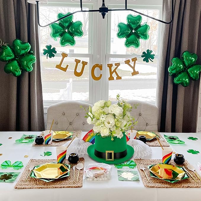 Watayo 2 Pack St. Patrick's Day Hat Flower Pot Set, Irish Green Top Hat Centerpiece with Flower Mud Box, DIY St. Patrick's Day Hat Plant Pots Flower Arrangement Container for Table Home Party Decor