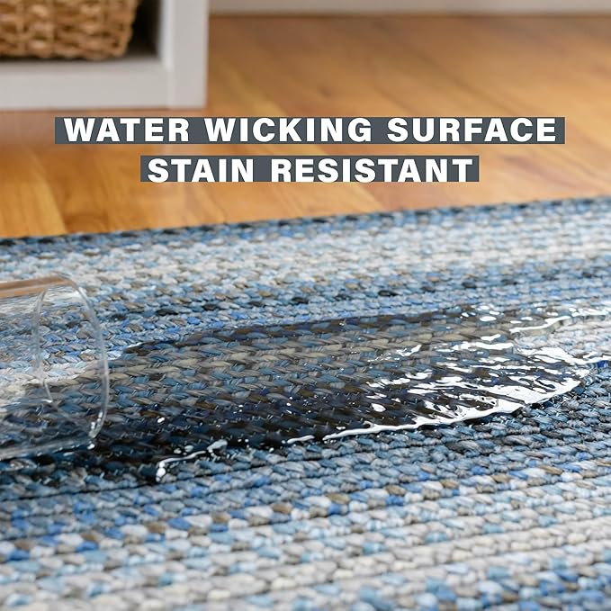 Juniper Blue Braided Oval Rug 20"x30" - Indoor Outdoor Washable - Coastal Country Decor for Kitchens and Entryways - Beautiful, Durable, Reversible, Pet Friendly and Soft