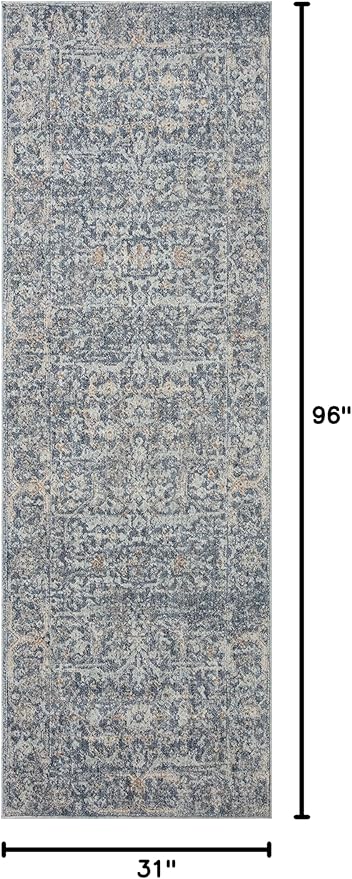 Loloi Angela Rose Blake Collection BLA-03 Denim/Taupe 2'-7" x 8'-0", .25" Pile Height, Fringe, Runner Rug