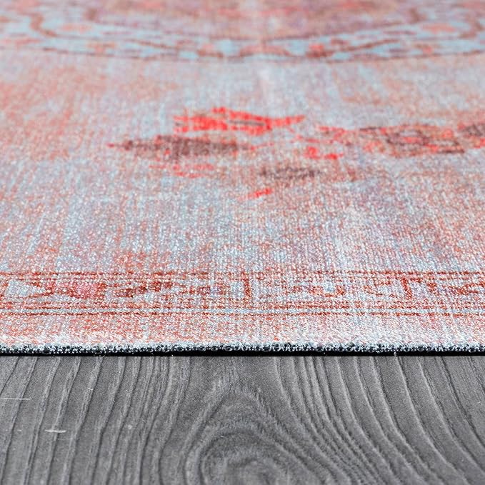 Beverly Rug Non Slip Rugs 6x9 Boho Medallion Floral Non Skid Rubber Backing Easy Silk Soft Area Rug for Living Room Easy to Clean Non Shedding Kitchen Bedroom Indoor Carpet (6 x 9 Pink - Aqua)