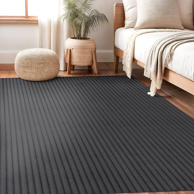 Beverly Rug Non Slip Area Rug 5 x 7 Modern Durable Ultra Soft Ribbed Indoor Rugs for Living Dining Room Office Stain Resistant Non Shedding Casual Easy Shag Indoor Carpet Dark Gray 5x7
