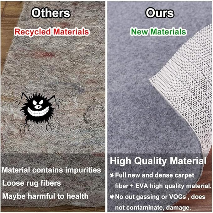 Non Slip Rug Pad Grippers - 2x6 Ft, 1/8" Thick, (Felt + Rubber) Double Layers Area Carpet Mat Tap, Provides Protection and Cushioning for Hardwood or Tile Floors