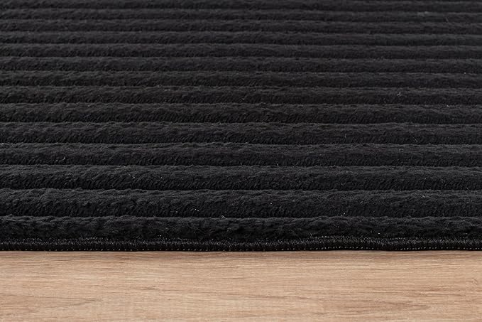 Beverly Rug Non Slip Area Rug 2 x 7 Modern Durable Ultra Soft Ribbed Indoor Rugs for Living Dining Room Office Stain Resistant Non Shedding Casual Easy Shag Indoor Carpet Black 2x7