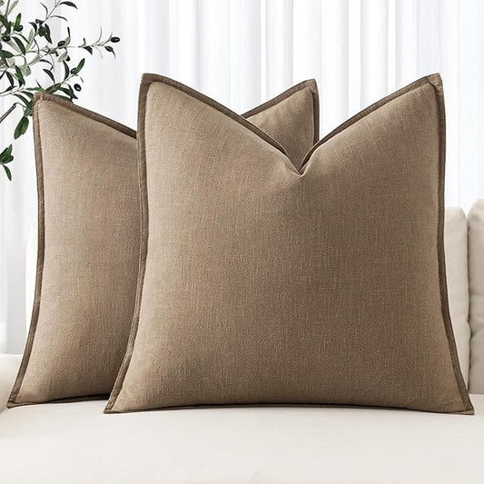 MIULEE Decorative Linen Pillow Covers 28x28 Inch Khaki Boho Farmhouse Neutral Winter Couch Throw Pillows for Bed Pack of 2 Accent Modern Pillowcase Sofa Livingroom Home Decor