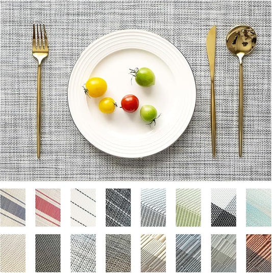 Placemats Set of 4 Vinyl/Plastic Woven Place Mats for Kitchen Table Indoor/Outdoor Washable Placemat Wipeable Dining Table Mats (Grey,4)
