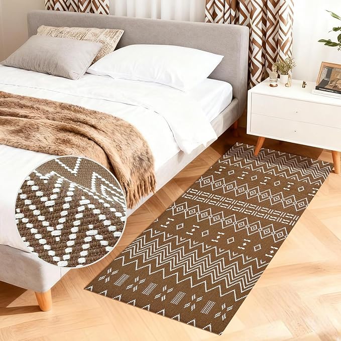 winolive Kitchen Runner Rug,Kitchen Mats for Floor,Braided Rugs Non Slip Washable,20"x48" Boho Style,Brown and White Faux Jute Rug with Anti-Skid TPR Backing for Entryway,Bathroom,Kitchen,Bedroom