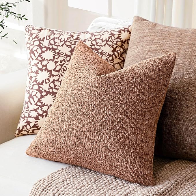 Foindtower Decorative Textured Boucle Throw Pillow Covers Accent Solid Pillow Cases Neutral Soft Cozy Couch Cushion Case for Chair Sofa Bedroom Living Room Home Decor 18x18 Inch,1PC,Dusty Orange Hazel