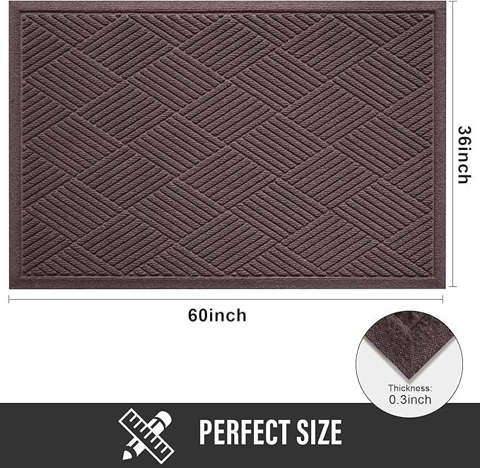 HIYARD Sturdy Front Door Mat, Absorbent Muddy Dirt Resist Welcome Door Mats Outdoor Indoor, Stain and Fade Resistant, Non-Slip Rubber Backing Low Profile Doormat for Entryway, 60×36, Coffee