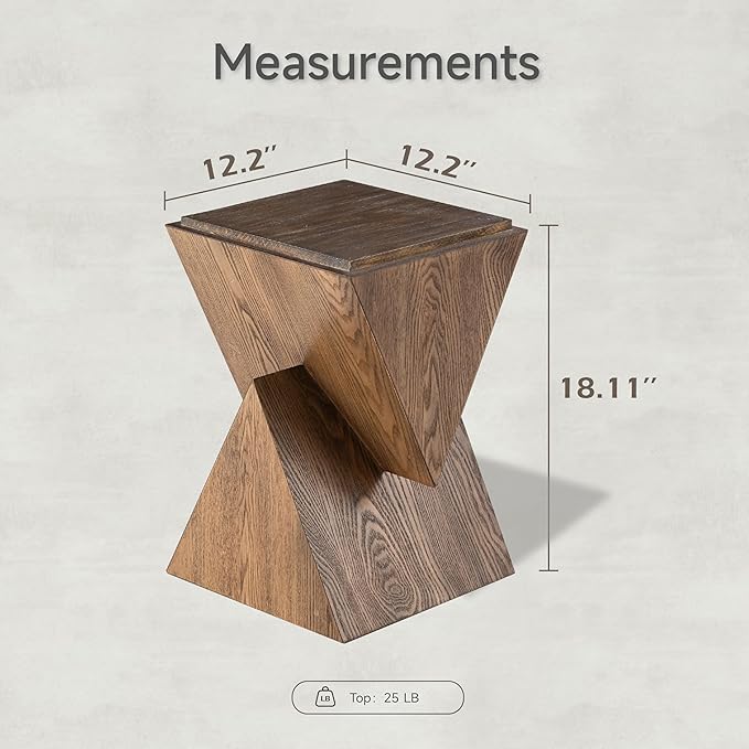 COZAYH Modern Geometric Wood Grain End Table with Structural Design, Farmhouse Side Table with Sculptural Pedestal Base for Living Room, Bedroom, Office, Fully Assembled (Natural)
