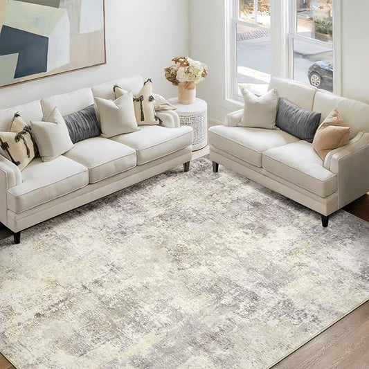 AREAMAY Washable Area Rug 5x7 - Neutral Modern Abstract Rugs, Soft Non Slip Thin Carpet with for Bedroom, Under Dining Room Table, Home, Office, Dorm, Office Rolling Chair - Brown Grey