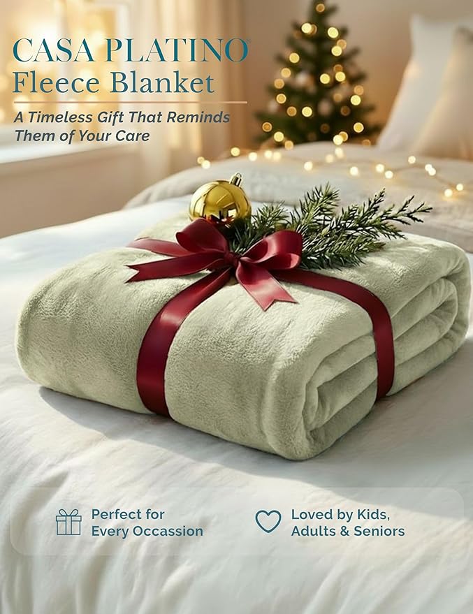 Casa Platino Fleece Throw Blankets – 300 GSM – Soft Cozy Warm Holiday Throws for Winter, Fuzzy Plush Elegant Gifts for Boys & Men - Ideal for Couch, Sofa, Chair or Bed - 50x60 Inch - Mineral