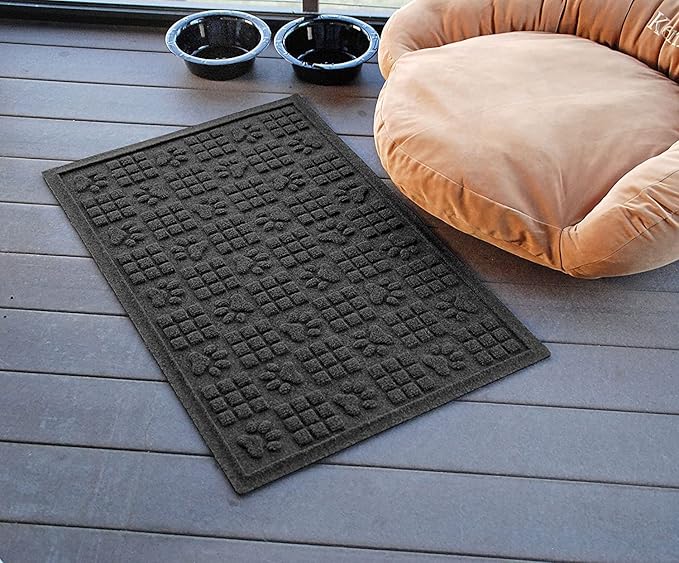 WaterHog Durable Indoor Outdoor Mat – Slip-Resistant Water Trapping Door Mat for Entryway, Porch, Garage, Mudrooms, Patios, Decorative Floor Covering, Made in USA, Dog Paw Design, Charcoal, 2' x 3'