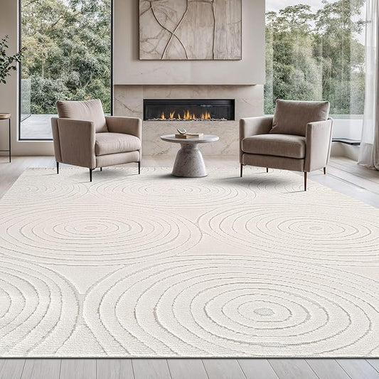 Beverly Rug Micro Loop Area Rug Light Gray 5x7 Geometric Modern Luxury Circular Durable Soft Indoor Rugs for Living Dining Room Office Stain Resistant Non Shedding Casual Indoor Carpet 5 x 7