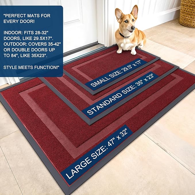 OLANLY Front Door Mat Indoor Outdoor Entrance, Waterproof All-Season, All-Weather Doormat, Sturdy Natural Rubber, Fade Resistant, Low Profile, Easy Clean Patio Porch Entryway Mat, 59x23, Wine Red