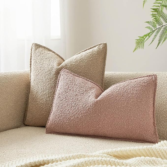 JUSPURBET 16x24 Throw Pillow Covers Set of 2 Decorative Pillow Covers for Couch Sofa Bed Cozy Boucle Textured Lumbar Cushion Covers Cases with Invisible Zipper for Living Room Home Decor,Jam