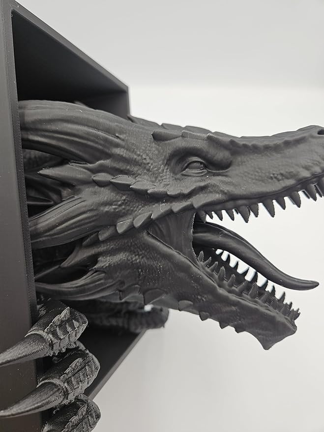 Dragons Awakening Book End – Fantasy Book Nook Insert for Dragon Readers – Unique Home Decor for Bookshelves & Libraries (Black - 2 Arms)