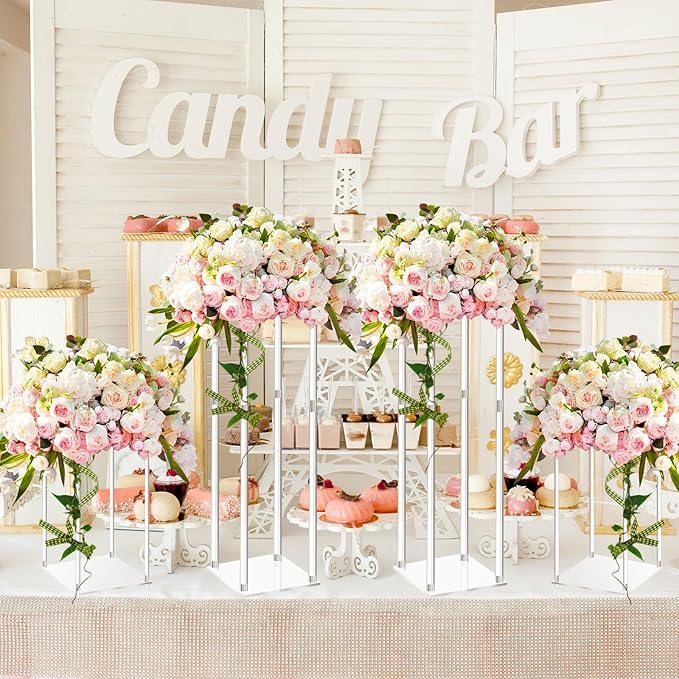 Geetery 4 Pieces Tall Acrylic Vase Wedding Centerpieces Clear Flower Stand Column Geometric Floral Vase Elegant Display Holder for Birthday Party Wedding Table Decorations (20 Inch)