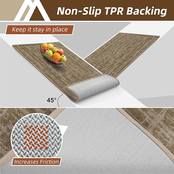 COSY HOMEER Kitchen Rugs 20"x32"+20"x48",Absorbent Soft Kitchen Mats for Floor,Non Slip Kitchen Runner Rug,Washable Kitchen Floor Mats for Sink Mat,Hallway,Laundry,Taupe
