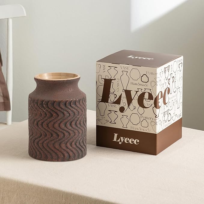 Farmhouse Vase, Vintage Decorative vase for Home Decor, 7.8in Ceramic Flower Vases for Centerpieces, Vase for Dining Table Decor - Decoration Vases Lyeec
