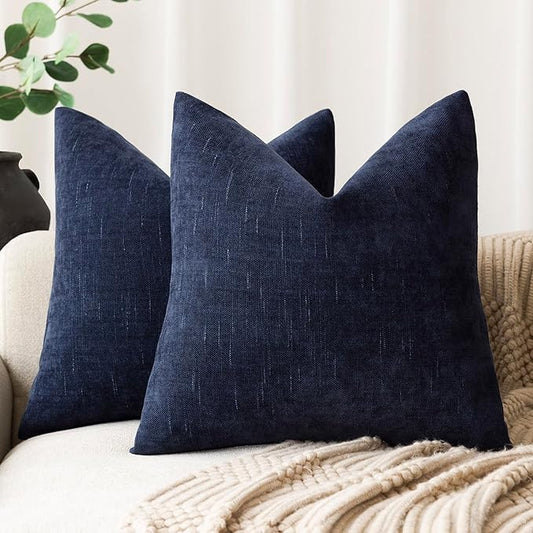Foindtower Pack of 2 Soft Textured Throw Decorative Pillow Covers Square Accent Solid Cushion Cover Cozy Farmhouse Pillow Case with Zipper for Couch Sofa Bedroom Living Room 18x18 Inch, Navy