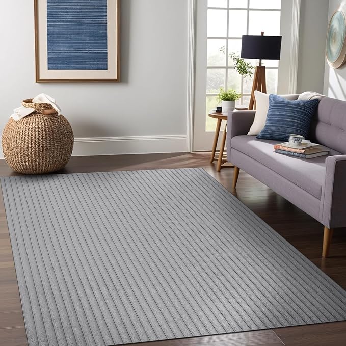 Beverly Rug Non Slip Area Rug 4 x 6 Modern Durable Ultra Soft Ribbed Indoor Rugs for Living Dining Room Office Stain Resistant Non Shedding Casual Easy Shag Indoor Carpet Gray 4x6