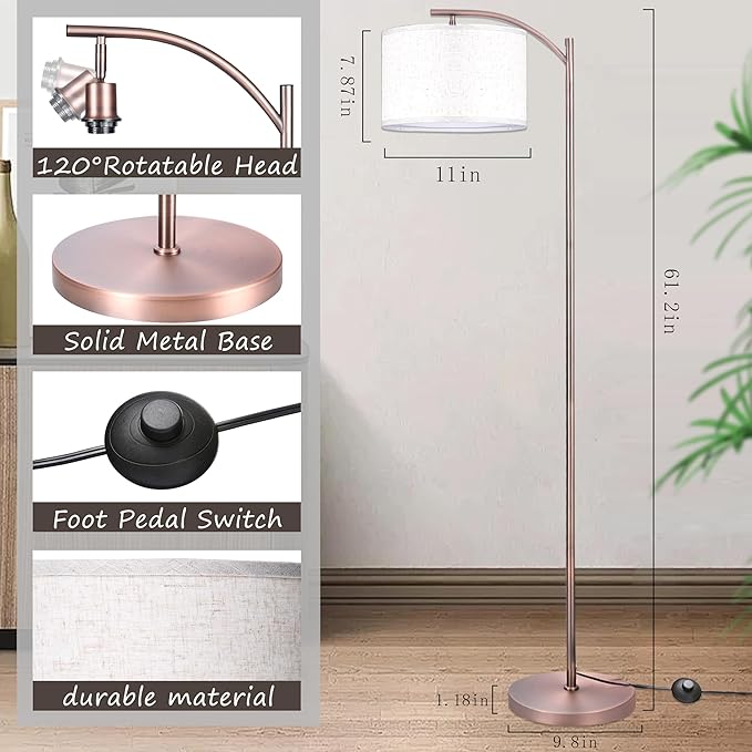 HoperBriwght Floor Lamp for Living Room, Standing Lamp, Floor Lamp with Linen Lampshade for Home Décor, Office, Bedroom (Bulb Included) (Rose Gold)