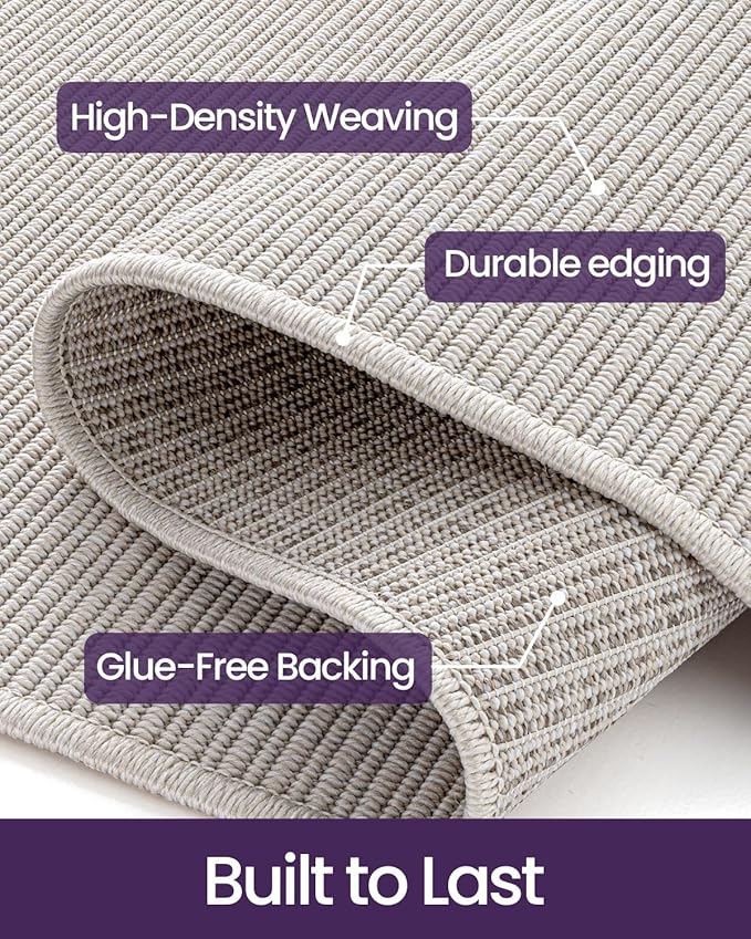 DEXI Hallway Runner Rug 3.3x6.7, Woven Braided Farmhouse Runner Carpet Indoor, Absorbent Thin Long Entryway Runners for Kitchen, Laundry Room, Patio Entrance, Light Beige-Gray