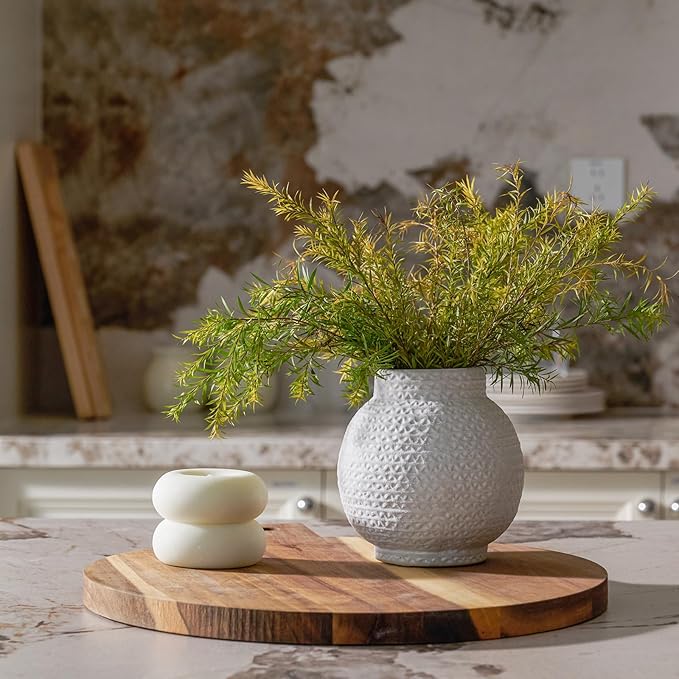 DN DECONATION White Vase for Flowers, Ceramic Vase for Home Decor, Modern Decorative Vase, Small Cute Flower Vases for Kitchen/Office/Living Room/Bookshelf/Farmhouse/Mantel - White Texture(Small)