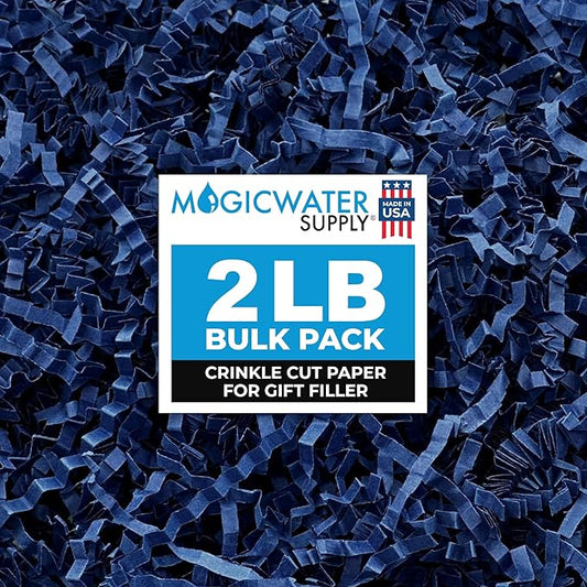 MagicWater Crinkle Cut Paper for Gift Baskets - 2LB - Navy Blue - Perfect for Shredded Paper Filler, Basket Filler, Gift Boxes, Bridesmaid Gifts, Christmas Stuffers & More – Ideal for All Occasions