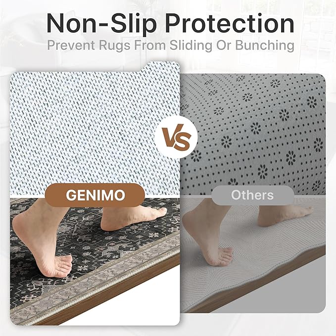 GENIMO 2‘6‘’x10 Runner Rug,Machine Washable Non-Slip Vintage Rugs,Low Pile Lightweight Carpet for Bedroom,Hallway,Entryway,Kitchen,Bathroom,Black