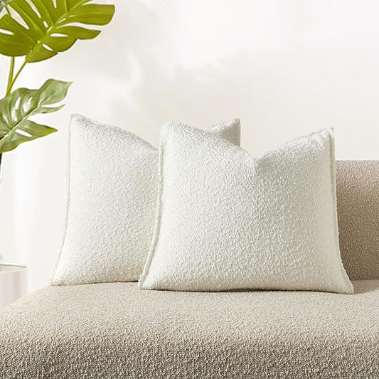 JUSPURBET White Decorative Pillow Covers 16x16 Set of 2 Throw Pillow Covers for Couch Sofa Bed Cozy Boucle Textured Cushion Covers Cases with Hidden Zipper for Living Room Home Decor