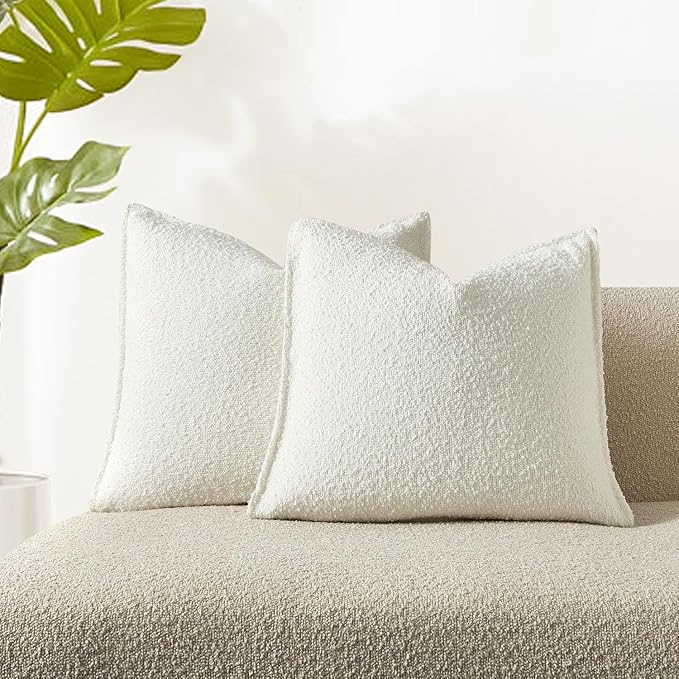 JUSPURBET White Decorative Pillow Covers 20x20 Set of 2 Throw Pillow Covers for Couch Sofa Bed Cozy Boucle Textured Cushion Covers Cases with Hidden Zipper for Living Room Home Decor