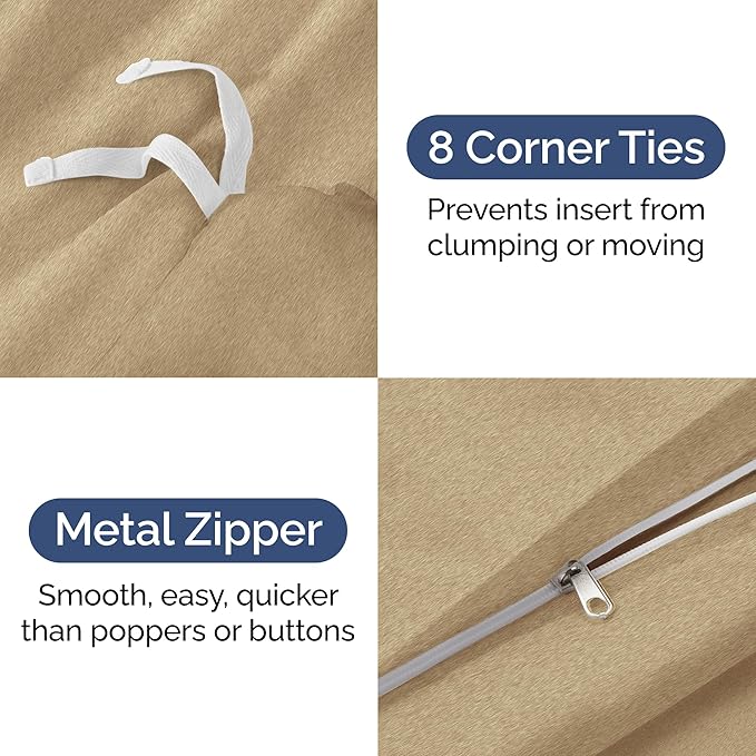CGK Unlimited Duvet Cover Twin/Twin XL Size Set - Extra Soft Duvet Cover 68 x 90 with 1 Pillow Sham - Hotel Quality, Fade Free w/Zipper Closures & Ties - Bedding and Bed Linens Set (Heathered Tan)