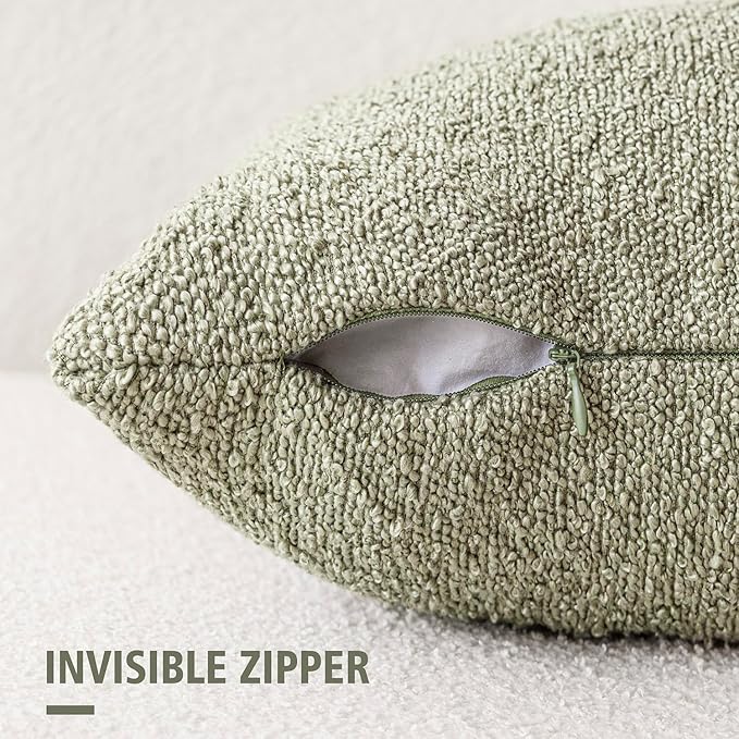 Foindtower Decorative Textured Boucle Throw Pillow Covers Accent Solid Pillow Cases Neutral Soft Cozy Couch Cushion Case for Chair Sofa Bedroom Living Room Home Decor 26x26 Inch,1PC,Dirty Sage Green