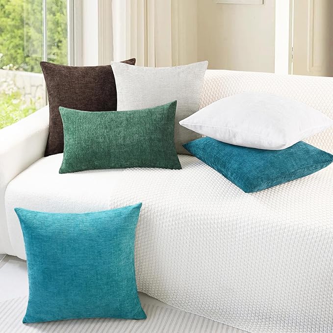 CaliTime Throw Pillow Covers Decorative 18 X 18 Inches Pack of 2 Cozy Chenille Cushion Cases for Couch Sofa Bed Living Room Home Coffee