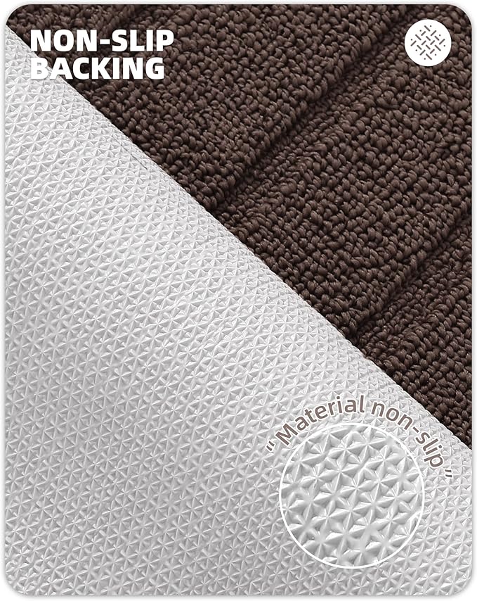 Color&Geometry Striped Designed Absorbent Washable Polypropylene Kitchen Floor Mat, Brown 17"x79", Non Slip TPE Backed, Low-Profile Sink Runner Rugs, Easy Clean Long Kitchen Carpet (Roll Packed)