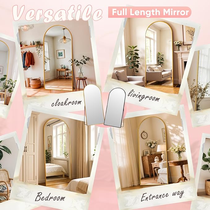Full Length Mirror, 58" x 18" Arched Full Body Mirror Large Standing Floor Mirrors, Mirrors for Bedroom, Bathroom, Living Room Standing or Wall Leaning, Gold