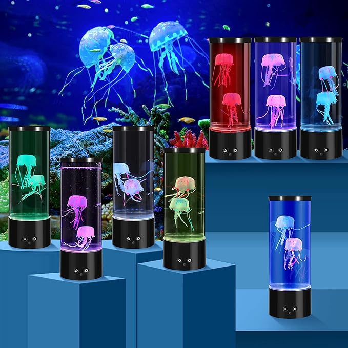 PEN&H Jellyfish Lamp,LED Jelly Fish Tank Lights,Sleep Aid Night Light -7 Color Changing LED Jellyfish Aquarium Mood Lamp for Home Office Desktop Decoration