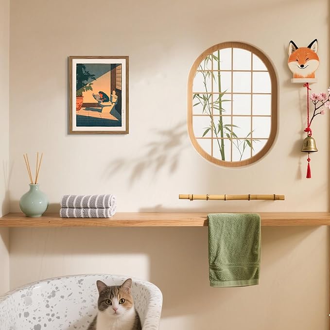 Funny Frog Bathroom Decor Wall Art, Cute Japanese Animal Canvas Wall Decor Painting, Whimsical Frog on Toilet Reading Newspaper Artwork Poster Prints Pictures for Bathroom Restroom 12x16 Inch