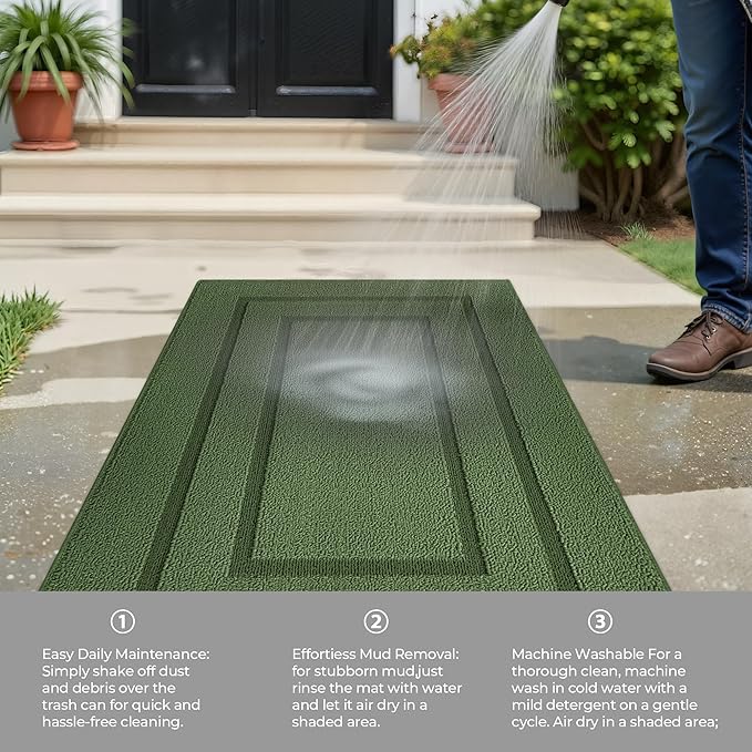 GRANNY SAYS Front Door Mat Outside Entrance, Welcome Matt Indoor Non-Slip, Door Mats for Outdoor, Entryway Front Porch Matt Low Profile Resist Dirt Easy to Clean, 36" x 24", Green